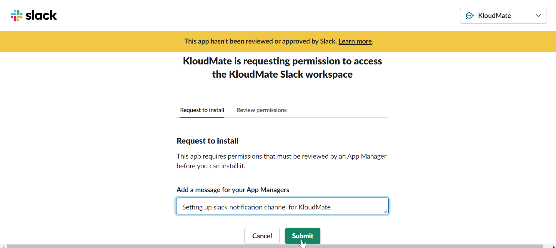 Slack Notifications for KloudMate Alarms